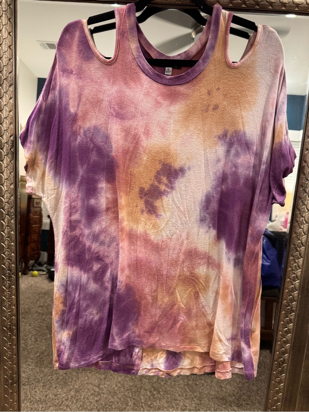 white birch Purple and Tan Tie-Dye Cold-Shoulder Tee